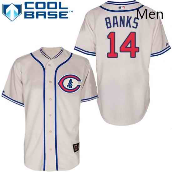 Mens Majestic Chicago Cubs 14 Ernie Banks Replica Cream 1929 Turn Back The Clock MLB Jersey